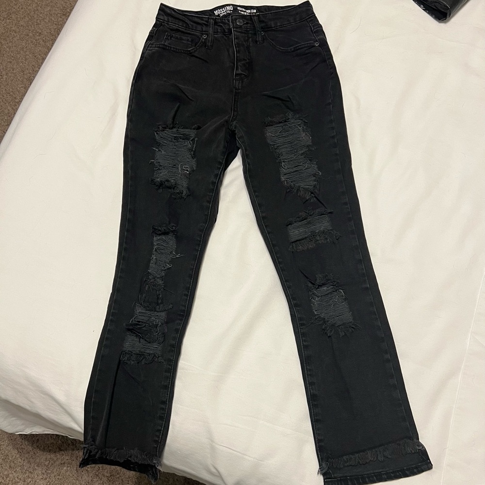 High Waisted Black Ripped Jeans